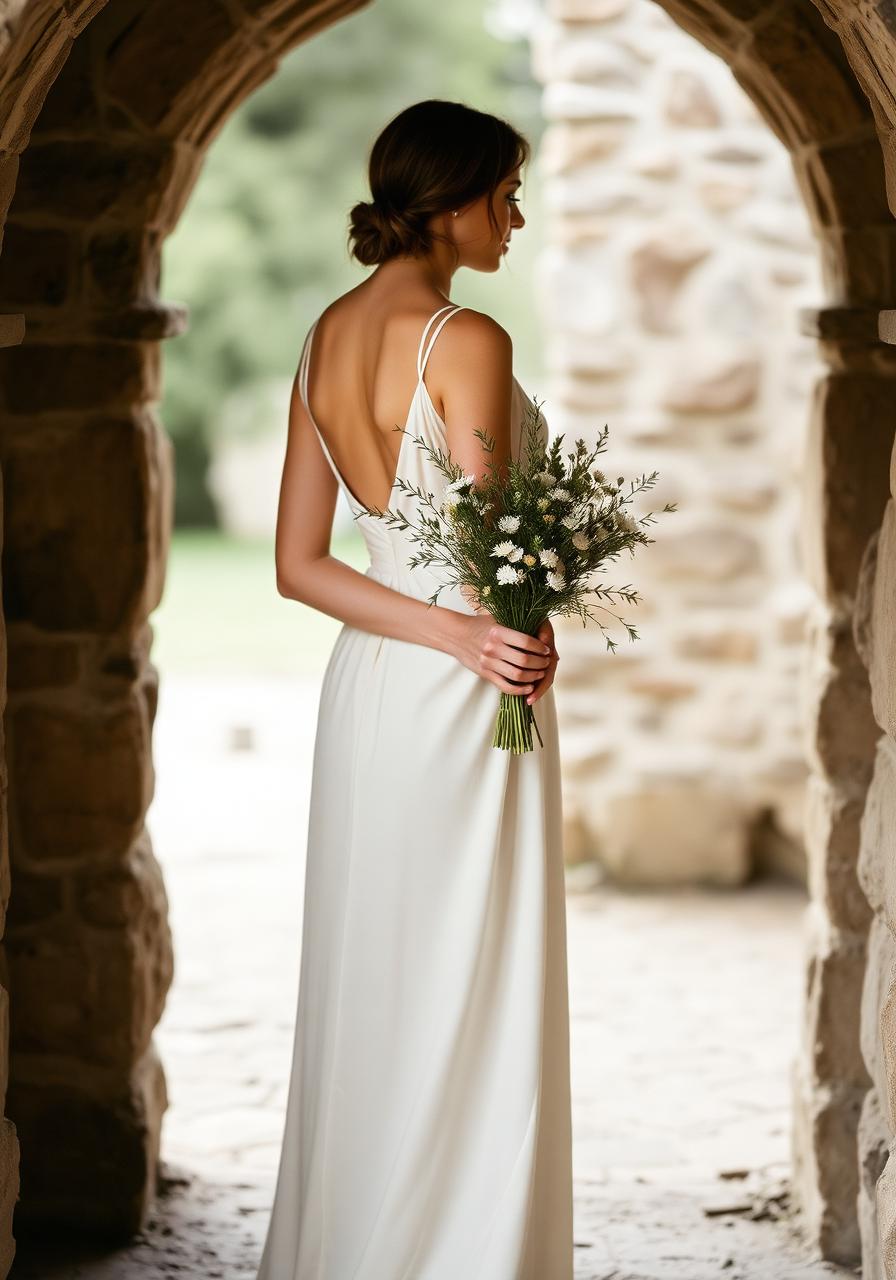 Bride in stone archway